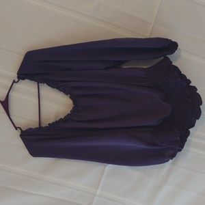 Michael Kors purple chiffon off the shoulder peasant blouse, size Large